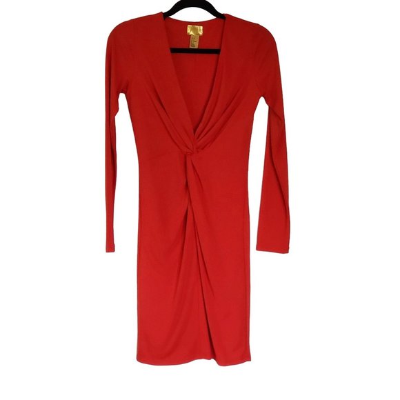 H&MDRESS SIZE 6 KNOT FRONT LONG SLEEVE RED ORANGE - Picture 1 of 10